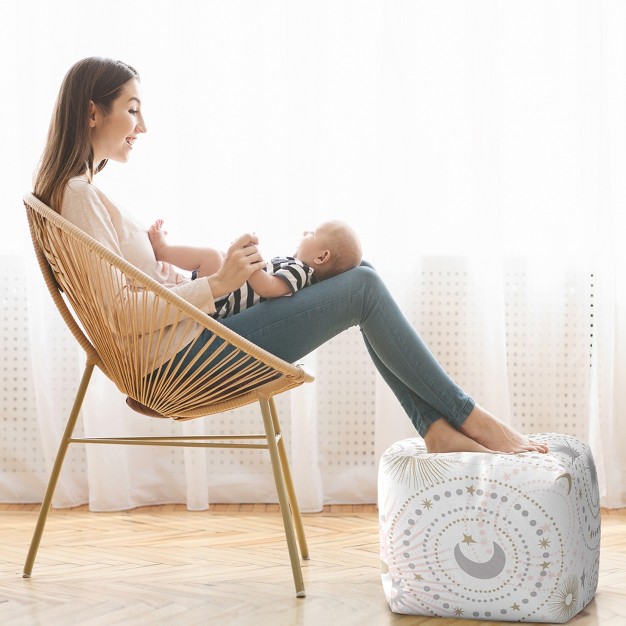 Sweet Jojo Designs Girl Unstuffed Fabric Ottoman Pouf Cover Decorative Storage Celestial Pink Gold And Grey Insert Not Included