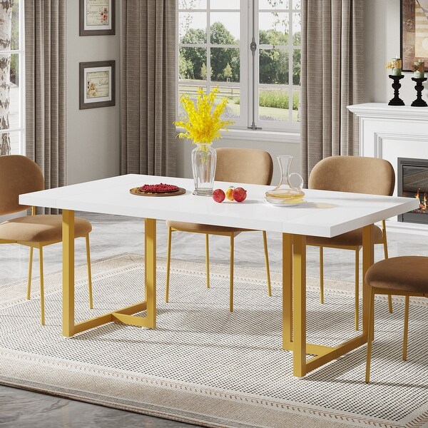 Large Kitchen Dining Table for 6,70.86'' Rectangular Dinner Tables with Steel Legs for Dining Room