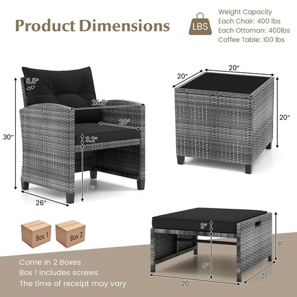 Costway 5 Piece Patio Rattan Furniture with 2 Ottomans and Tempered