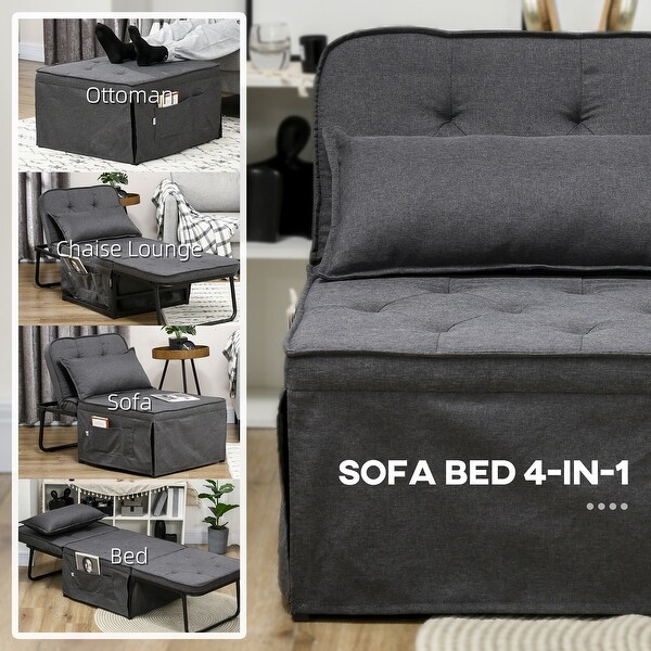 HOMCOM Ottoman Sofa Bed,4 in 1 MultiFunction Button Tufted Folding Sleeper Chair Bed with Adjustable Backrest,Black