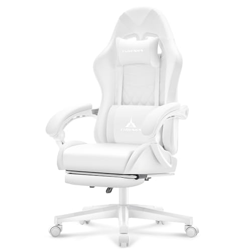 Gaming Chair,Ergonomic Massage Computer Office Desk Chair with Footrest,Pocket Spring Cushion,Reclining Leather Adjustable Gamer Chair with Headrest and Lumbar Support,Black