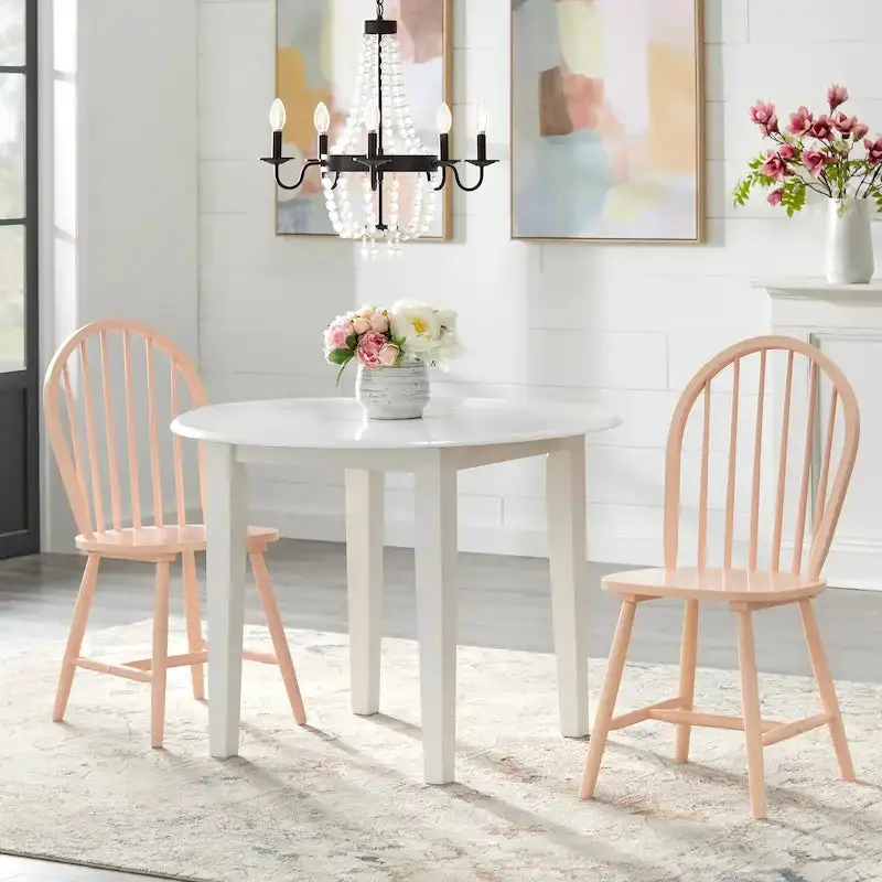 Simple Living Rollo Drop-Leaf Dining Set – Solid Wood 3-Piece Expandable Table Ensemble