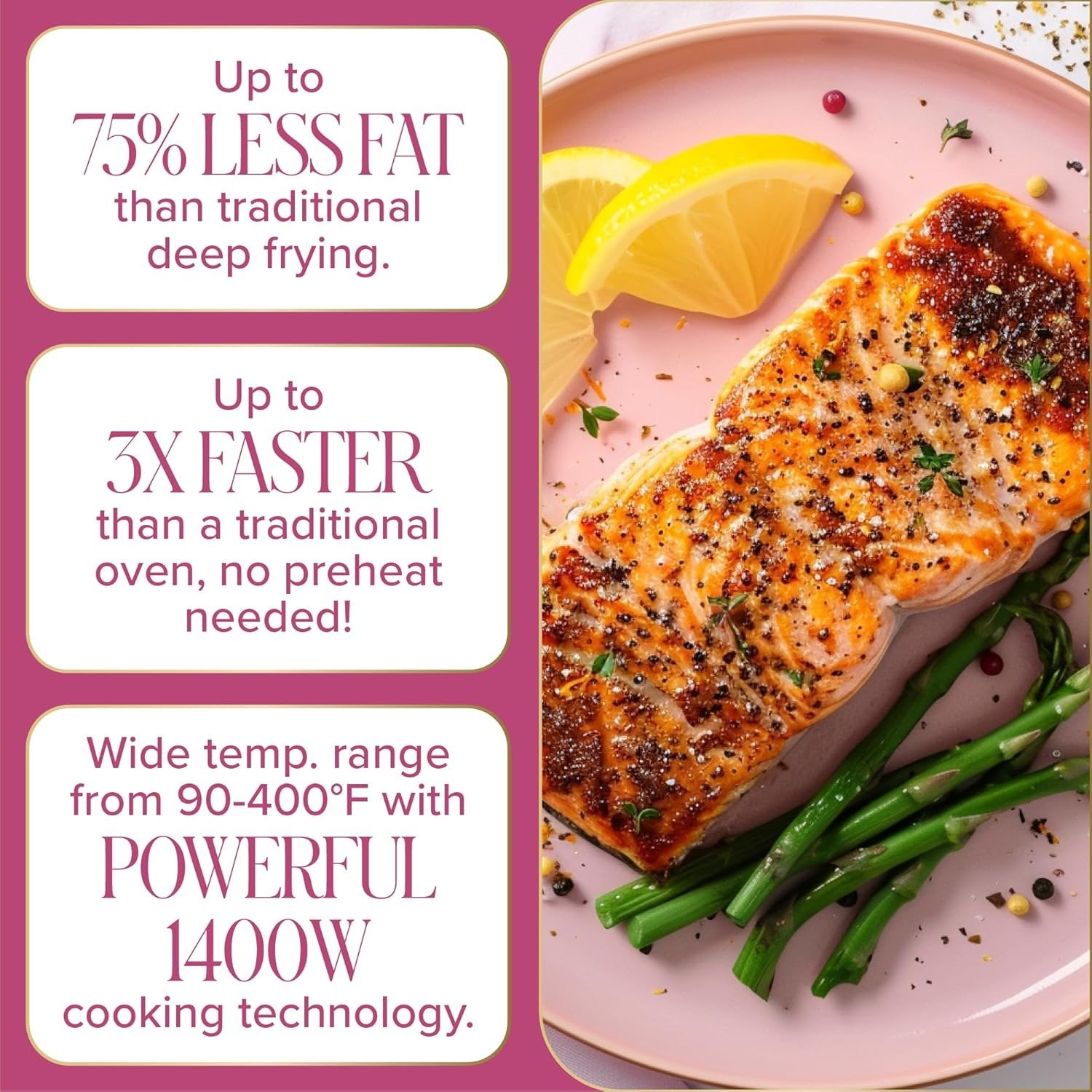 6QT 8-in-1 Air Fryer, PFAS-Free Nonstick, Illuminated Touchscreen, Pink Finish