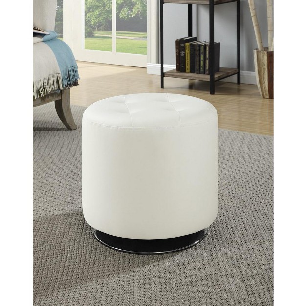 Simple Relax Round Leatherette Upholstered Ottoman White