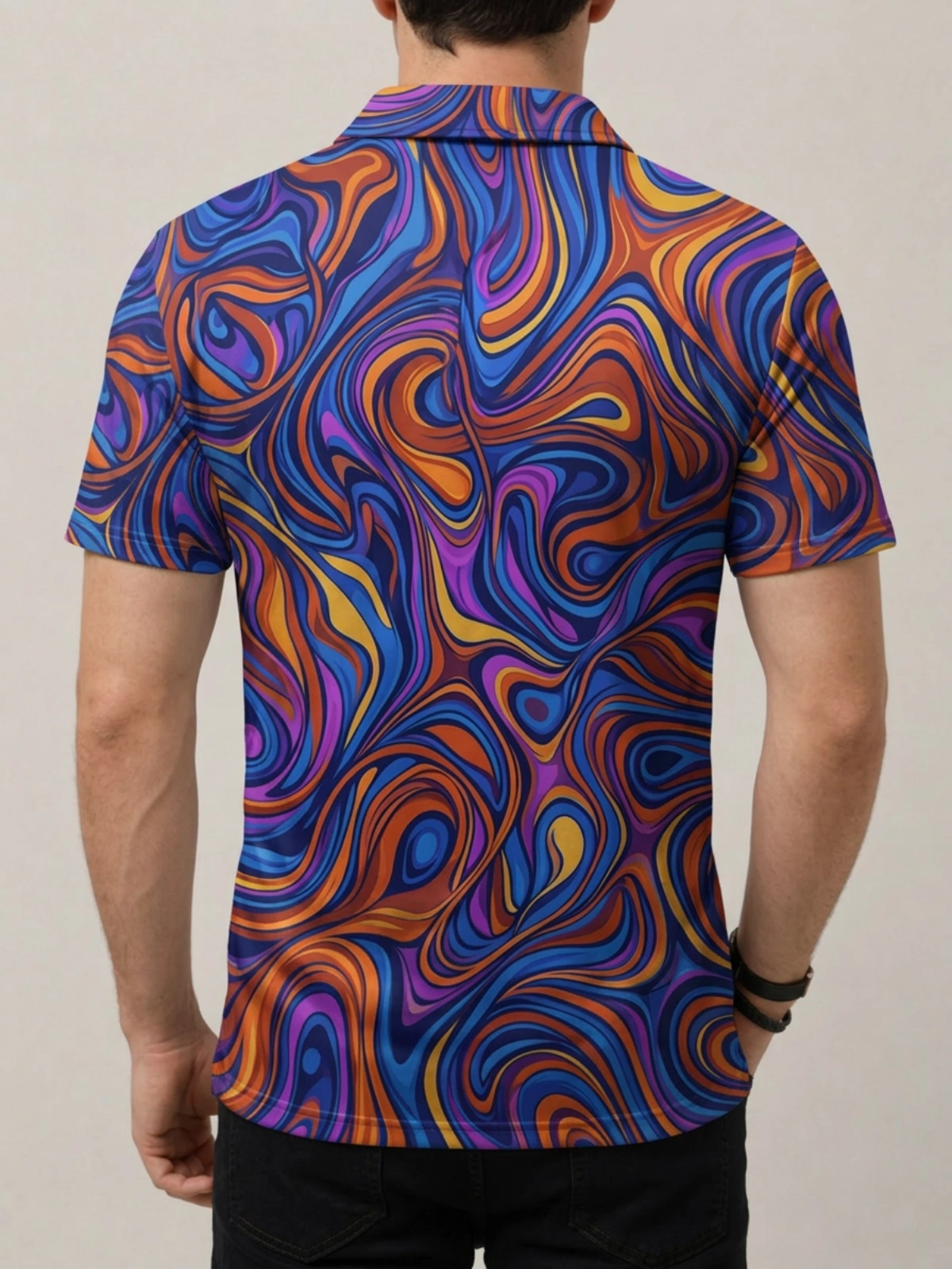 Purple Orange Swirl Marble Print Short Sleeve Golf Polo Shirt