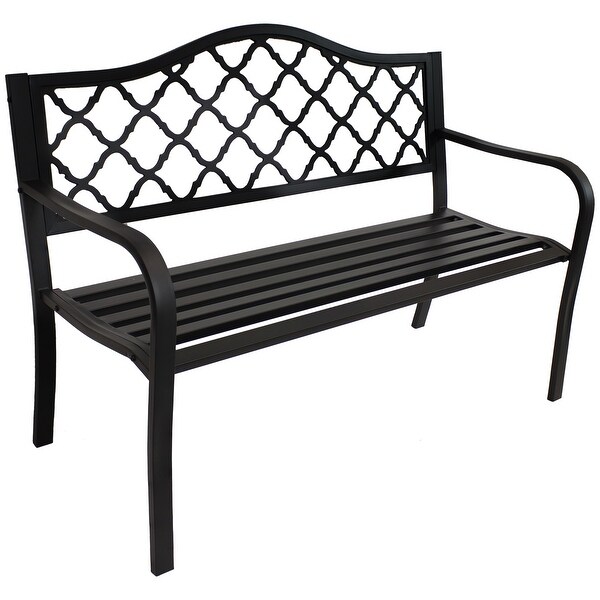 2Person Black Cast Iron Metal Lattice Outdoor Patio Garden Bench 50