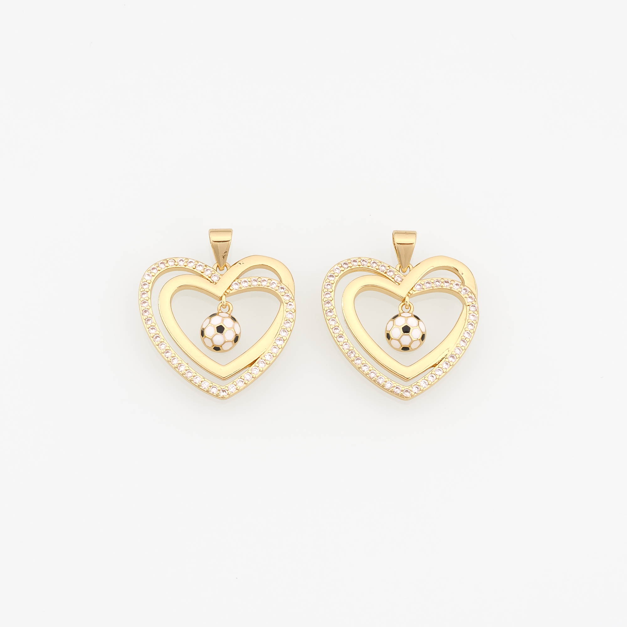 18K Gold Filled Heart Pendant,CZ Micro Pave Heart Football Charm Earrings Necklace for DIY Jewelry Making Supply
