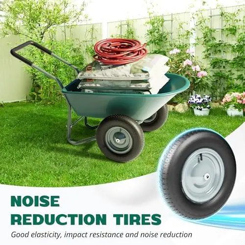 Two-Wheel Yard Wheelbarrow – 330-Pound Capacity, 14-Inch Pneumatic Tires, Ergonomic Padded Handles