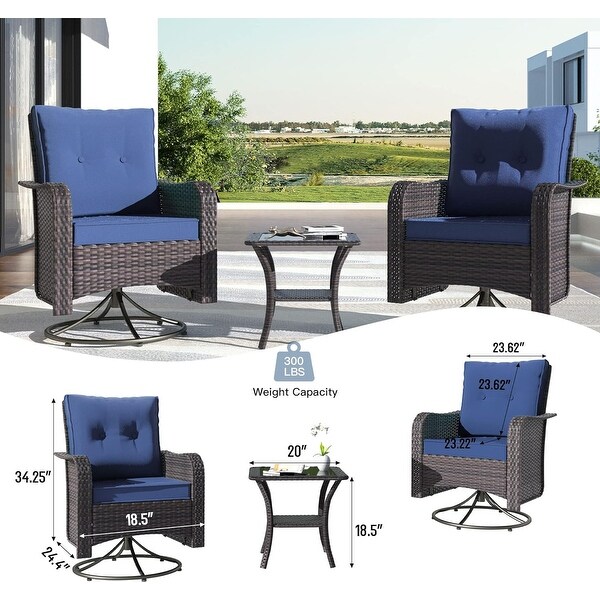 Patio Furniture Sectional Sofa Set,PE Rattan Swivel Rocking Chairs Patio Conversation Set