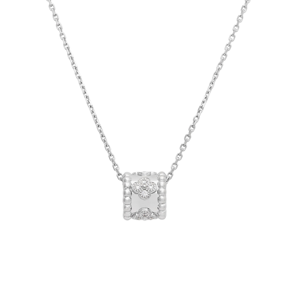 Van Cleef & Arpels Perlet Clover Pendant Necklace 18K White Gold Diamond