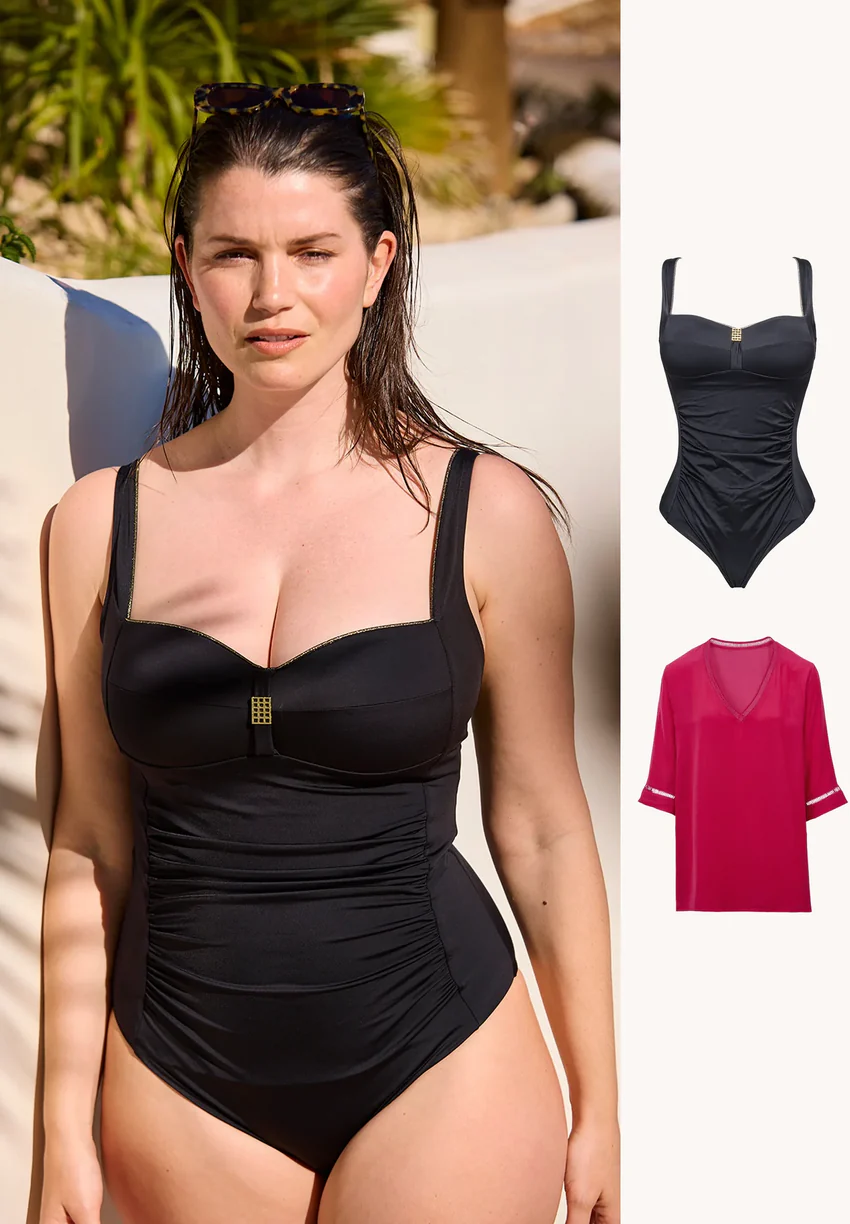Maillot de bain une pièce Speekaboo Shape avec tunique de plage rose