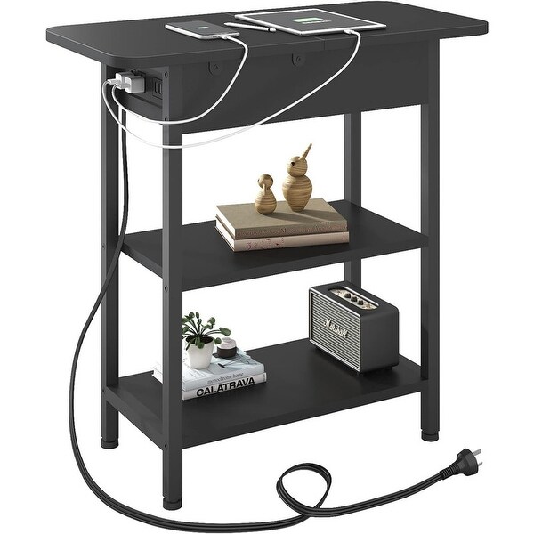 coffee Table,Flip Top Side Table with USB Ports and Outlets Black