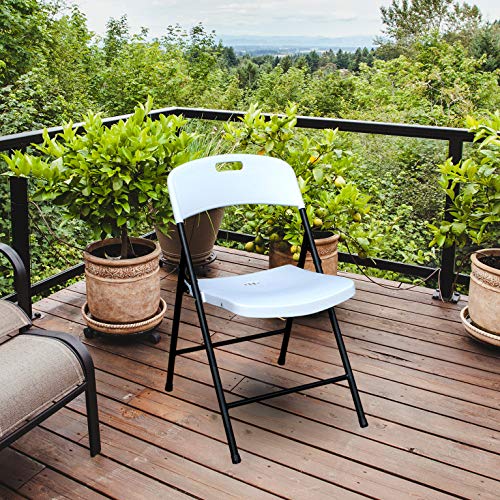 Fully Assembled Durable Ergonomic Lightweight Plastic Foldable Chair with Metal Frame for Indoor or Outdoor Use, 4 Pack, White