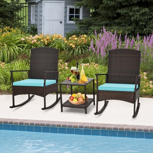 3 PCS Patio Rocking Set Wicker Rocking Chairs with 2Tier Coffee Table