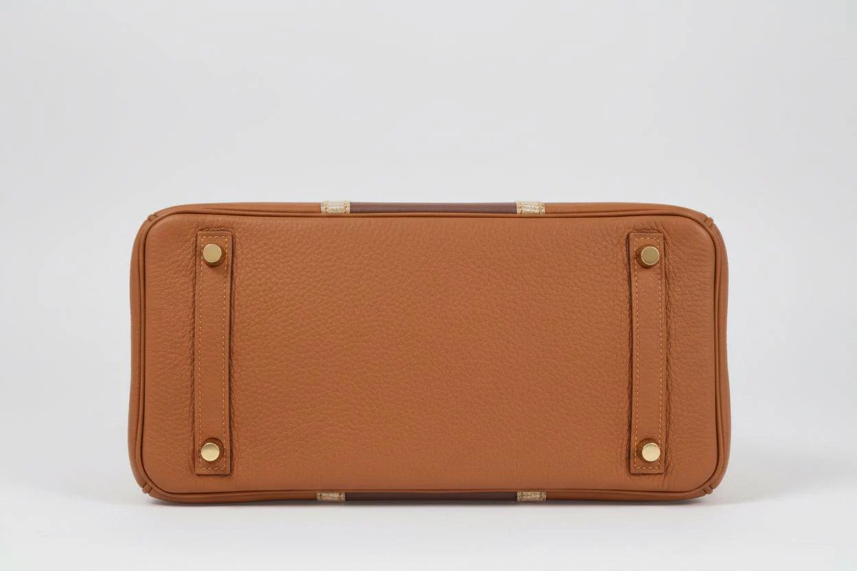 Hermès Club Birkin 30 Gold Clémence & Marron d'Inde Leather & Ficelle Lizard Permabrass Hardware