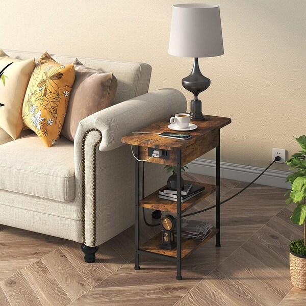 Set of 2 Flip Top Narrow Side Table,Nightstands,End Tables Brown