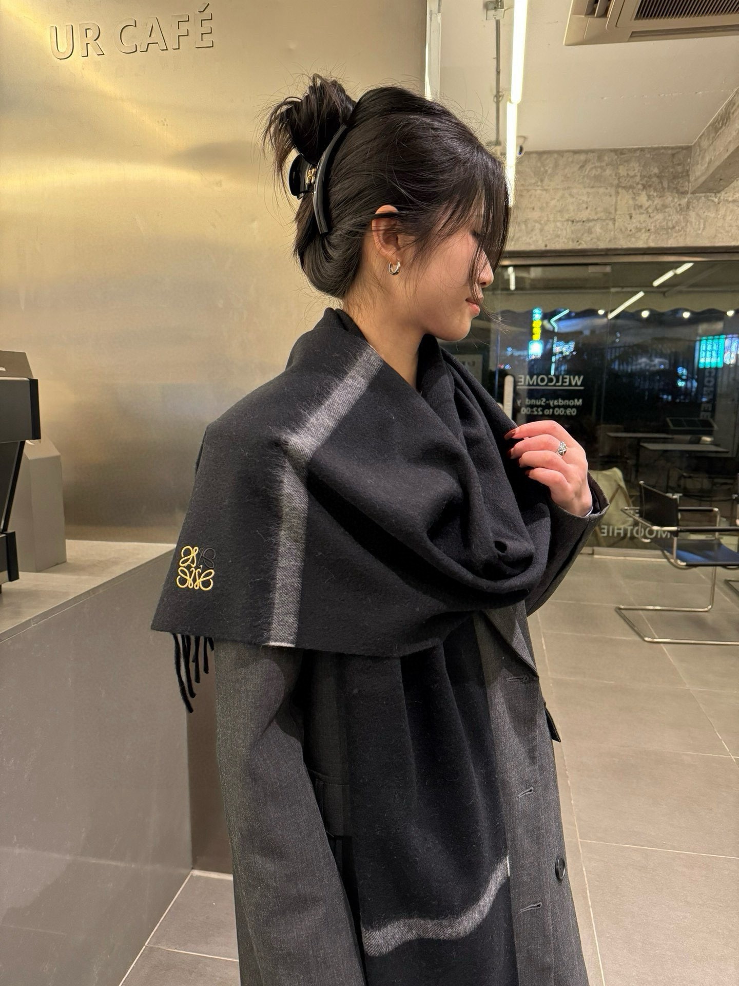 Loewe Mohair Scarf Stripe Black Gray For Women 180cm