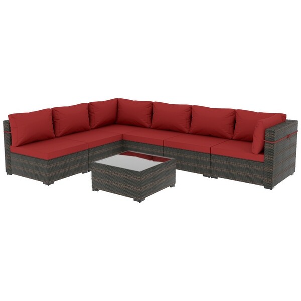 UPHA Cushioned 7piece Conversation Sectional Patio Group Furniture