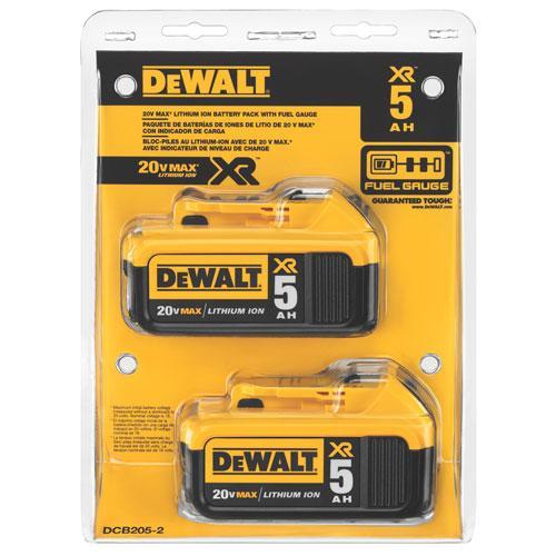 2026 DeWALT DCB205-2 20V MAX Premium XR 5.0Ah Lithium Ion Power Tool Battery - 2 Pack
