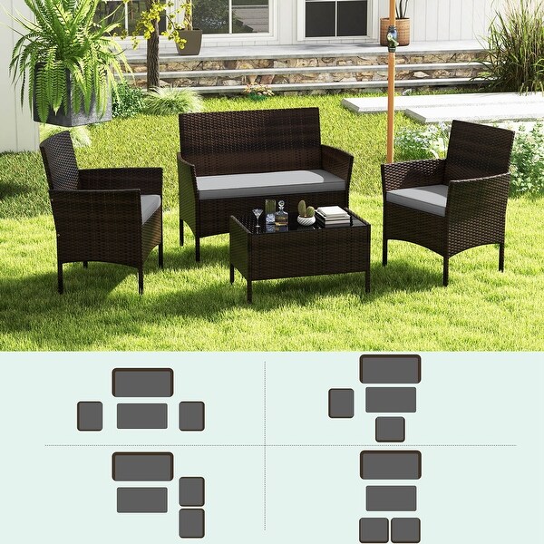 Costway 4 PCS Patio Furniture Set with Washable Cushions and Tempered