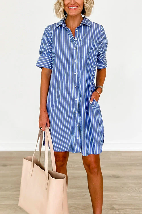 Striped Shirt Dress with Button FrontClistos