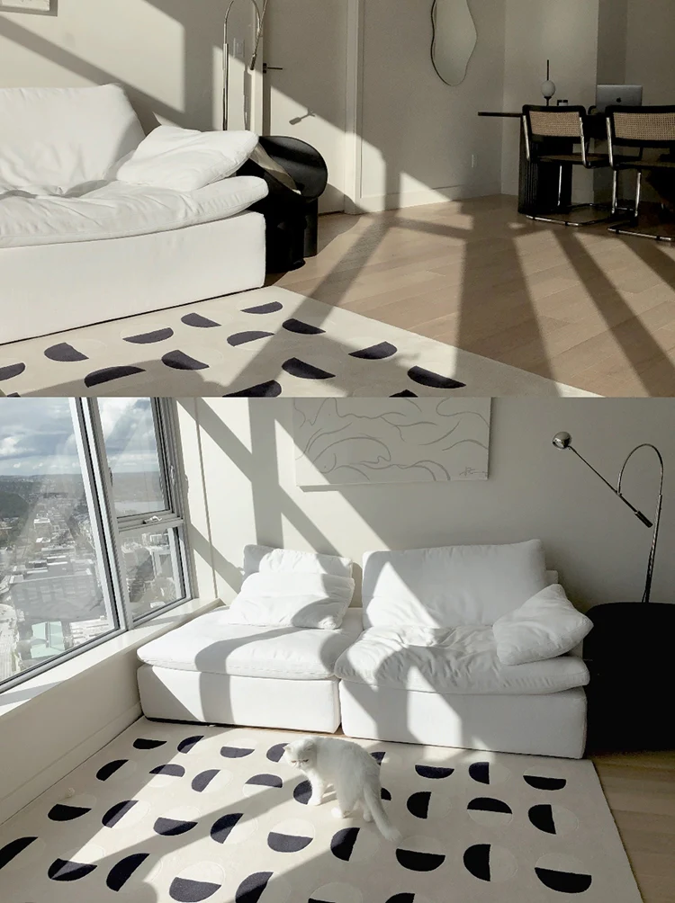CP025 - MOONWALL Cream Black and White Moon Carpet Hand Inlaid Three-Dimensional Craft Bedroom Living Room Bedside Carpet