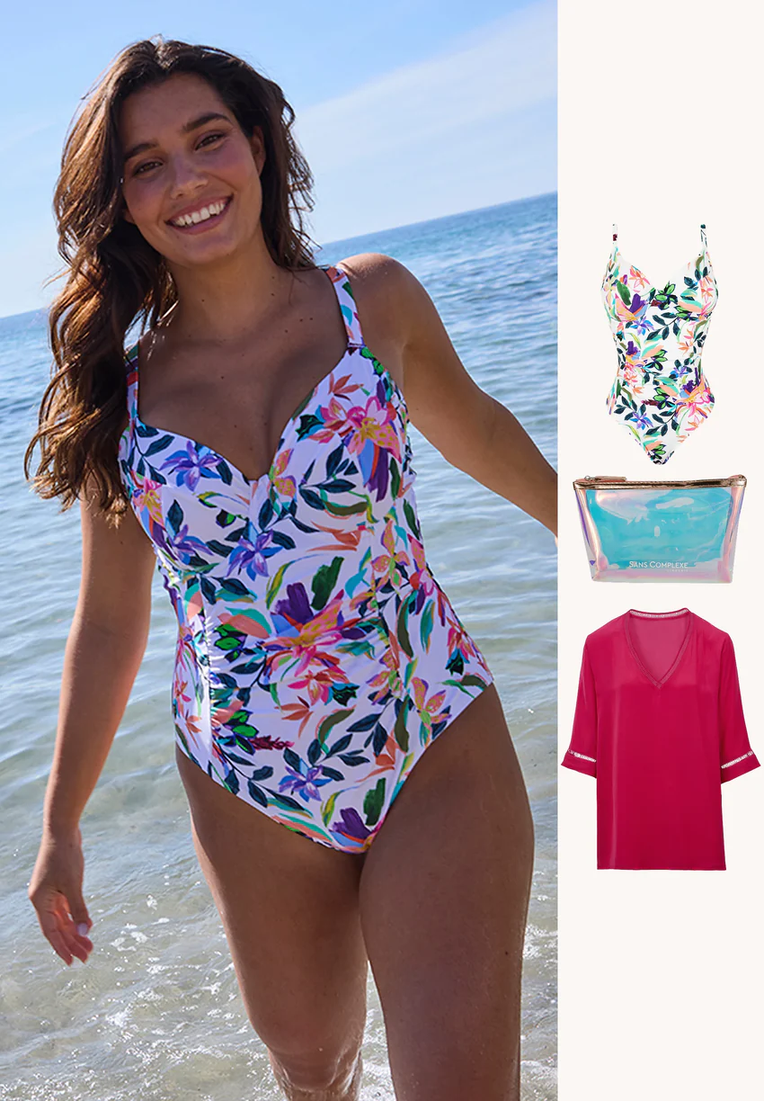 Ensemble maillot 1 pièce Barbade blanc avec tunique et trousse