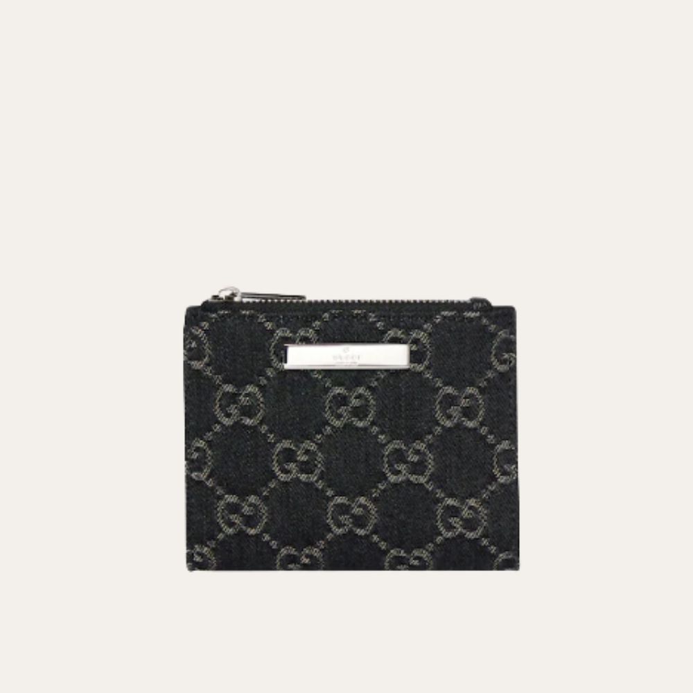 Gucci Small Wallet GG Denim Black Plaque 3.9 Inches