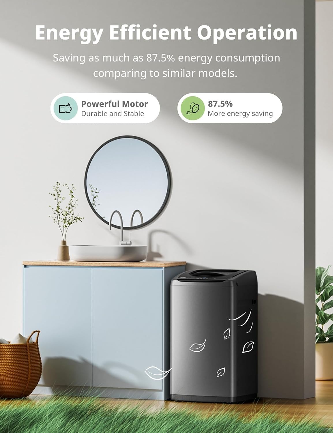 Portable Washing Machine, 0.9 cu.ft Compact Washer With LED Display, 5 Wash Cycles, 2 Built-in Rollers, Space Saving Full-Automatic Washer