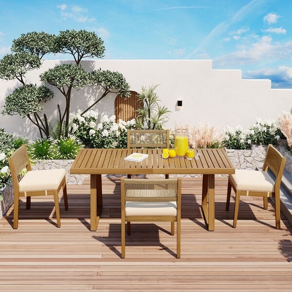 MultiPerson Outdoor Acacia Wood Dining Table and Chair Set,Thick Cushions,Suitable for Balcony