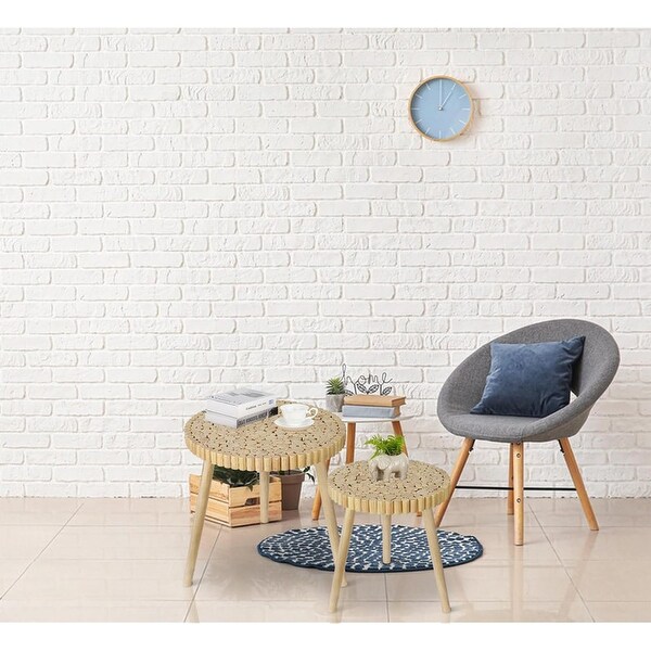 Round Coffee Table Set of2,Farmhouse Nesting Coffee Circle Wood Table