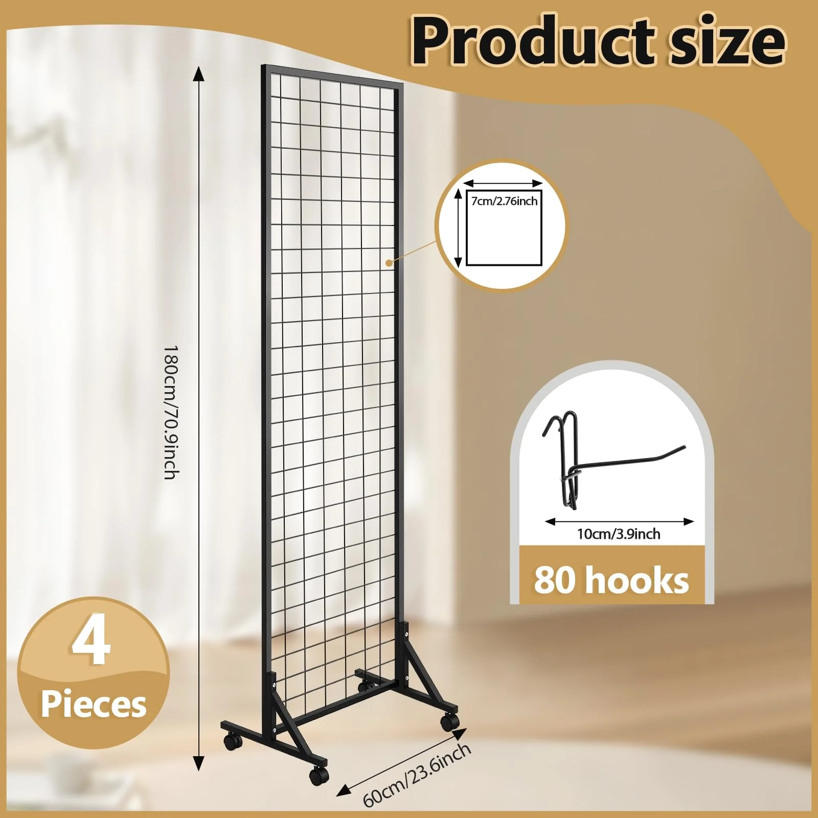 Blulu 4 Pcs Standing Grid Panel Tower with S Hook