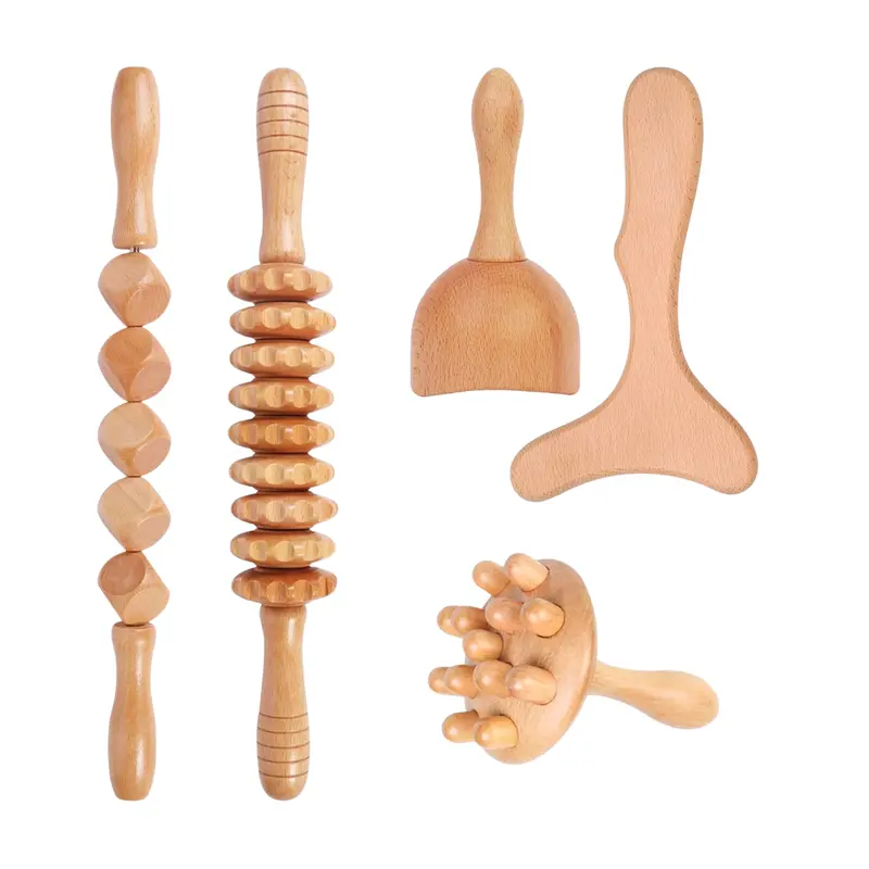 Professional Wood Therapy Set – 5-Piece Full-Body Massage Tool Collection