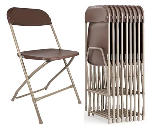 Plastic Folding Chair, 10 Pack, 650lb Weight Capacity - Indoor Outdoor, Portable, Stackable with Steel Frame - for Events, Office, Wedding, Party, Picnic, Kitchen, Dining