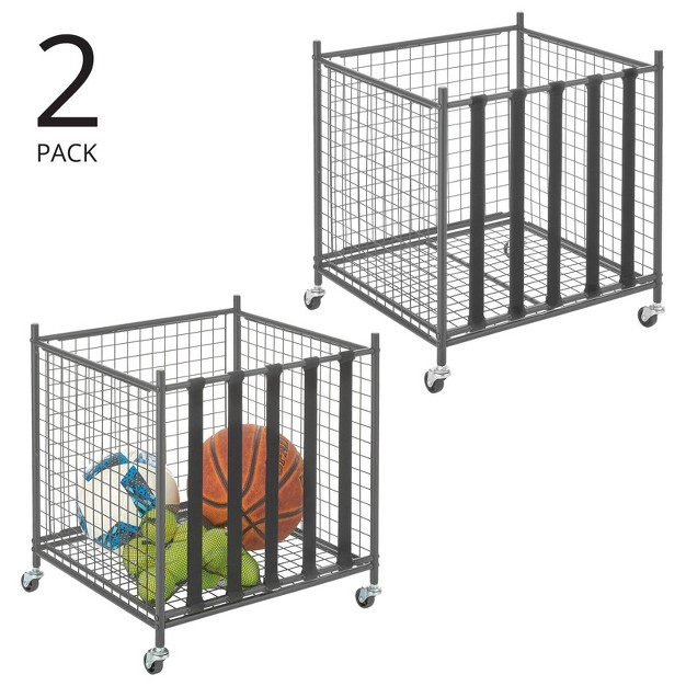 Mdesign Metal Rolling Sports Equipment Storage Holder Rack With 4 Wheels