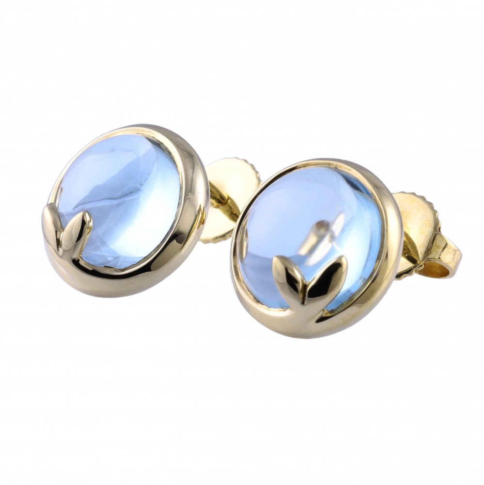 Tiffany & Co. Paloma Picasso Olive Leaf Earrings 18K Yellow Gold Blue Topaz