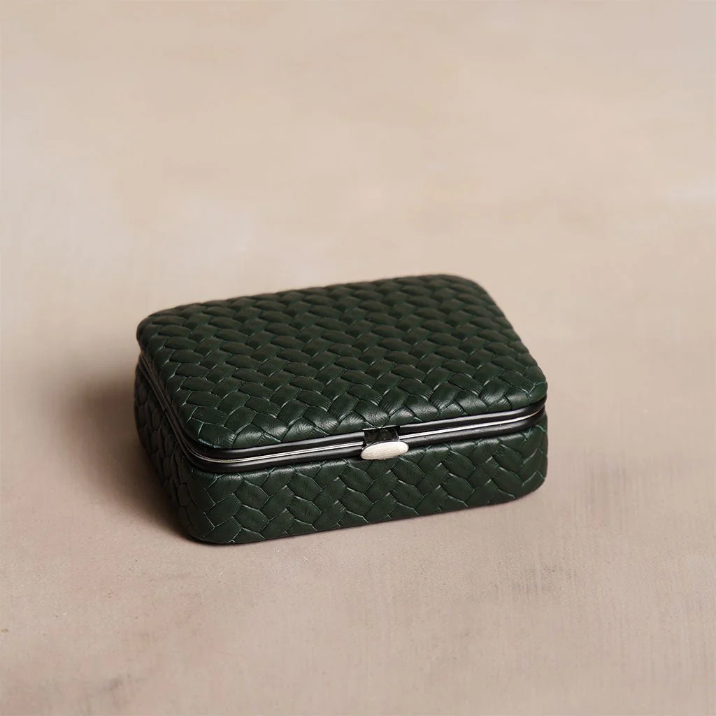 Green Leather Framed Sewing Set