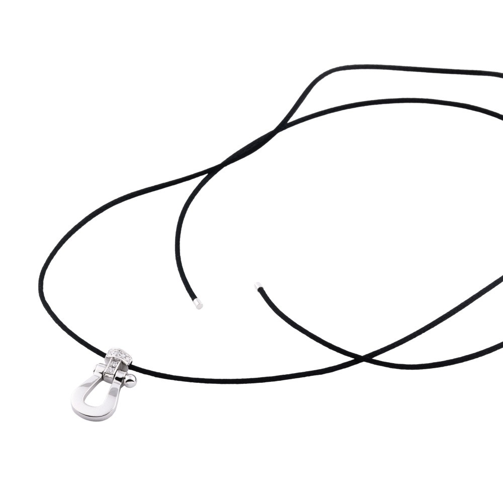 FRED Force 10 Half Diamond Cotton Cord Necklace 18K White Gold 3B0205