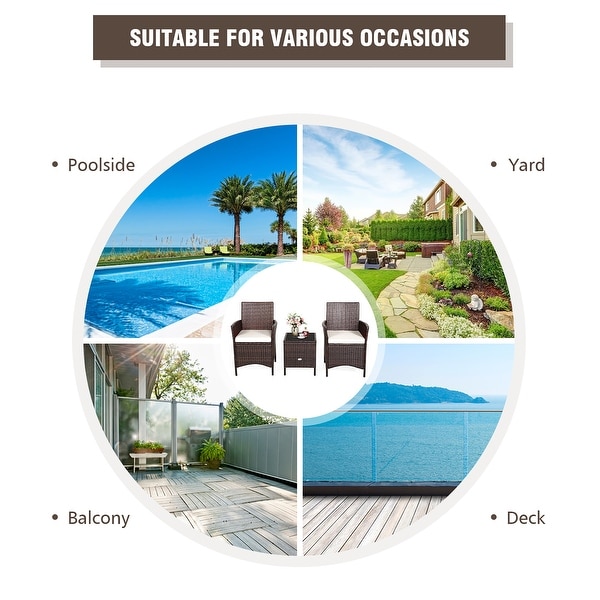 Costway 3PCS Patio Rattan Furniture Set Cushioned Sofa Glass Tabletop