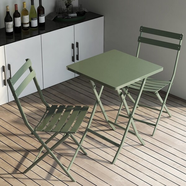 3Piece Patio Bistro Set of Foldable Table and Chairs,Dark Green
