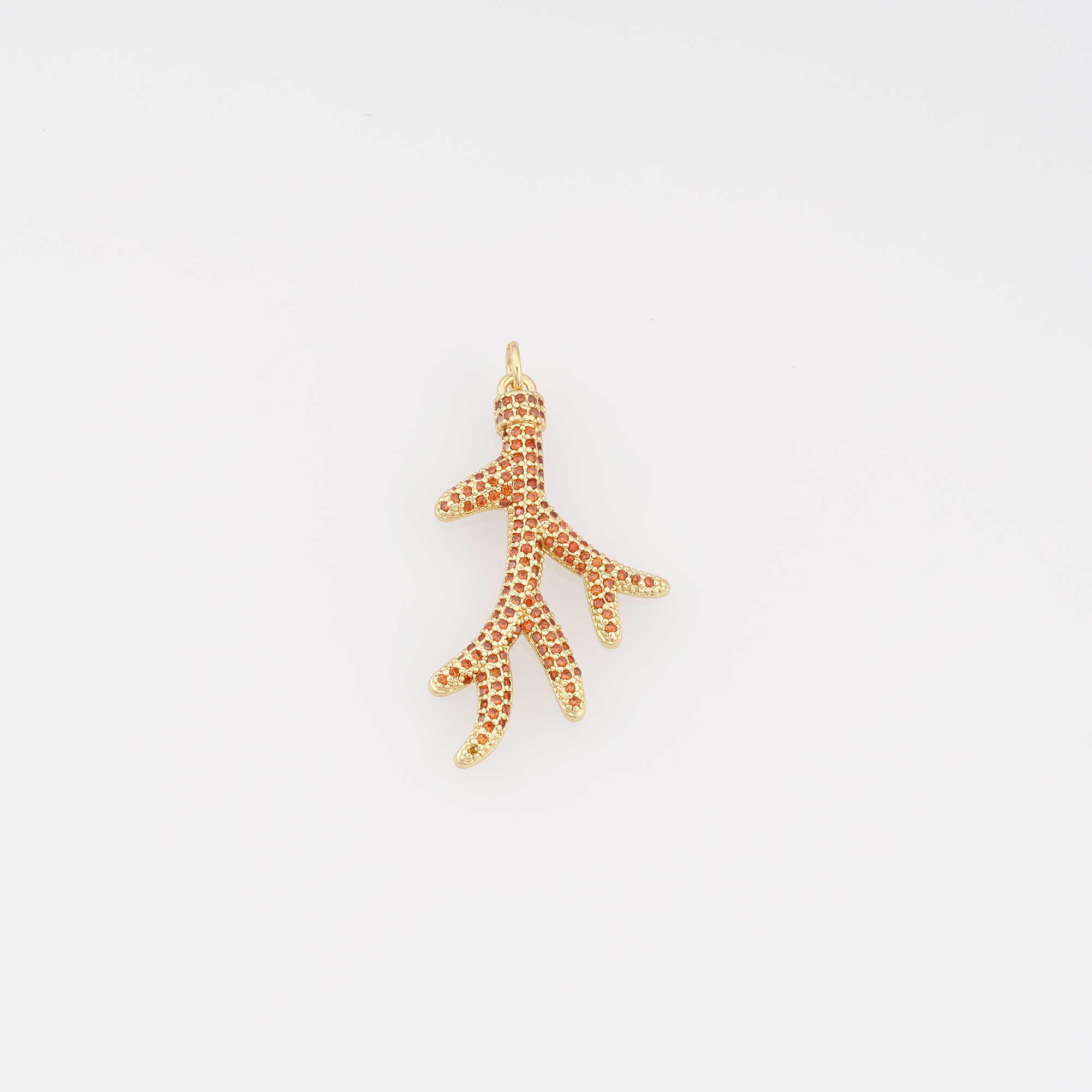 18K Gold Filled Coral Pendant,CZ Micro Pave Coral Charm Earrings Necklace for DIY Jewelry Making Supply
