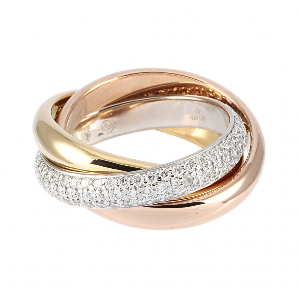 Cartier Trinity Classical Ring Tri-Gold Diamond B4038900