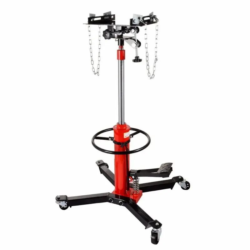Red 1660-lb Hydraulic Transmission Jack – Vertical Lift with 360° Rotating Wheels and 33″–70″ Height Range