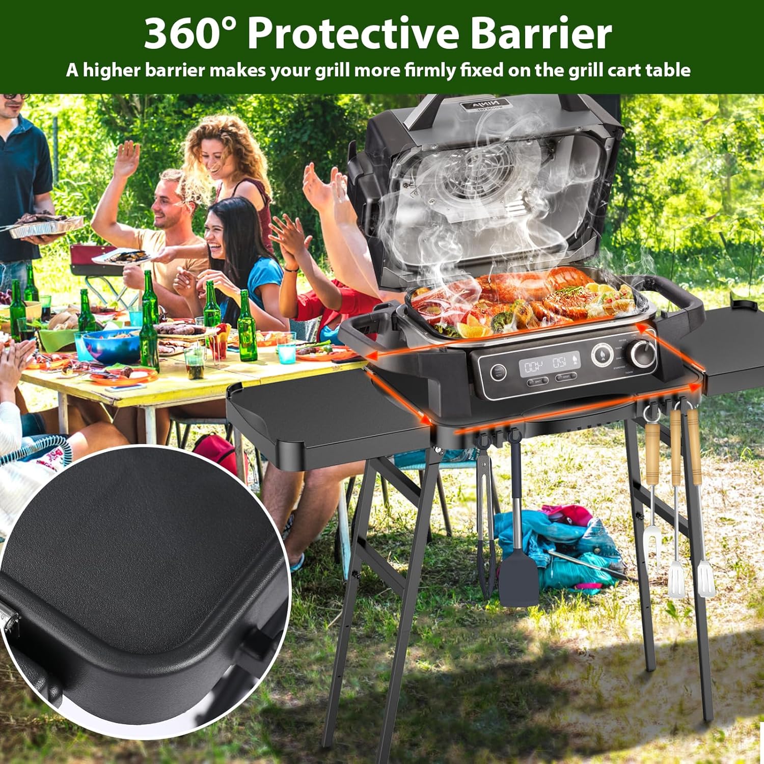 Portable Folding Grill Stand with Adjustable Legs - Fits Ninja Woodfire Grill, Blackstone Griddle, Ooni Pizza Oven