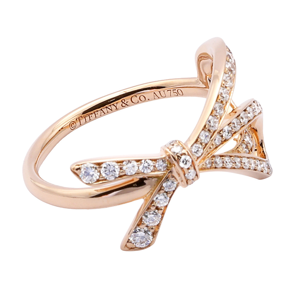 Tiffany & Co. Bow Ribbon Diamond Ring 18K Rose Gold