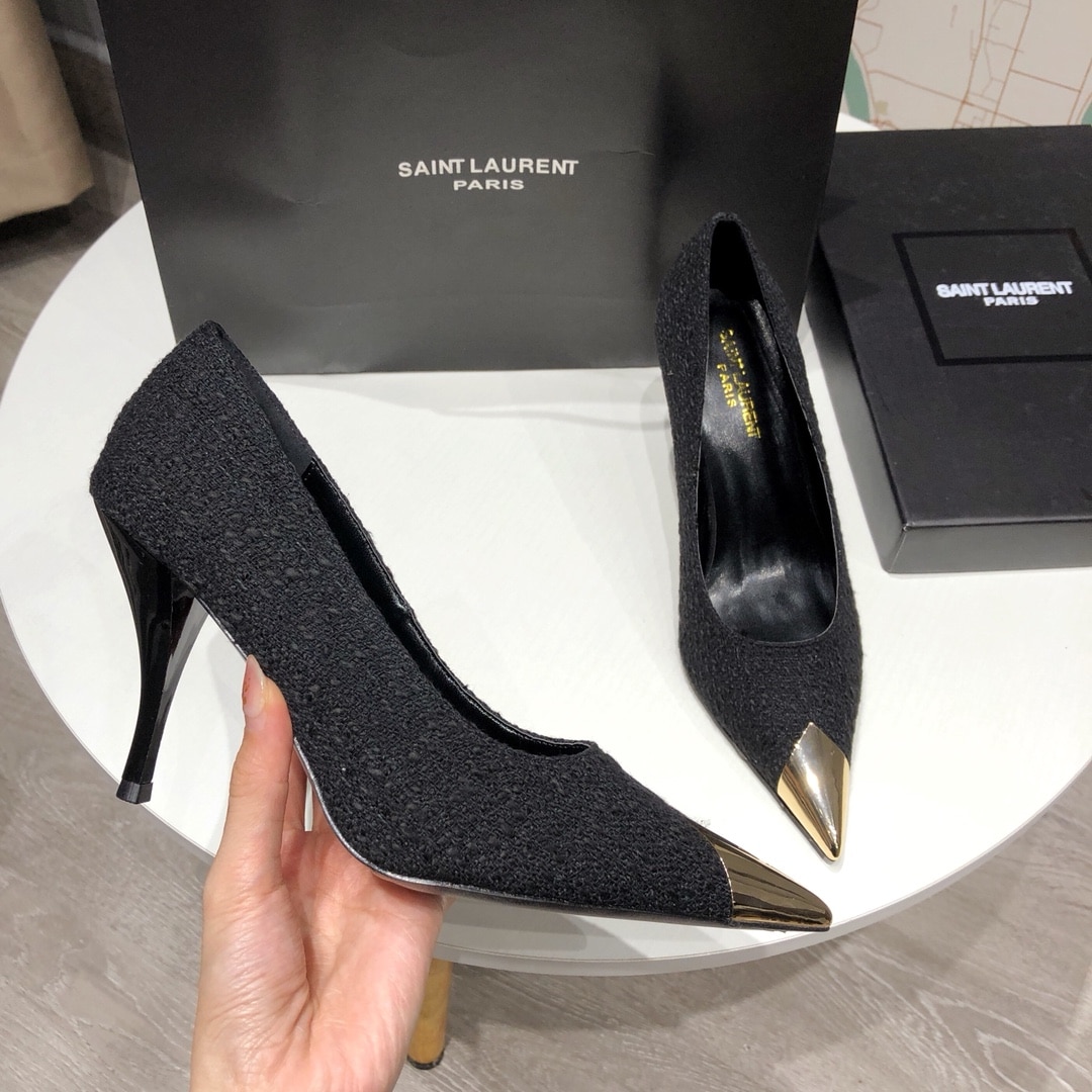 Saint Laurent Vesper Leather Trimmed Boucl? Pumps Black