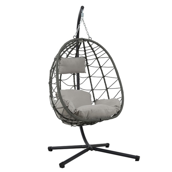 Patio Wicker Hanging Egg Chair Hanging Basket Chair Swing Chair with Stand