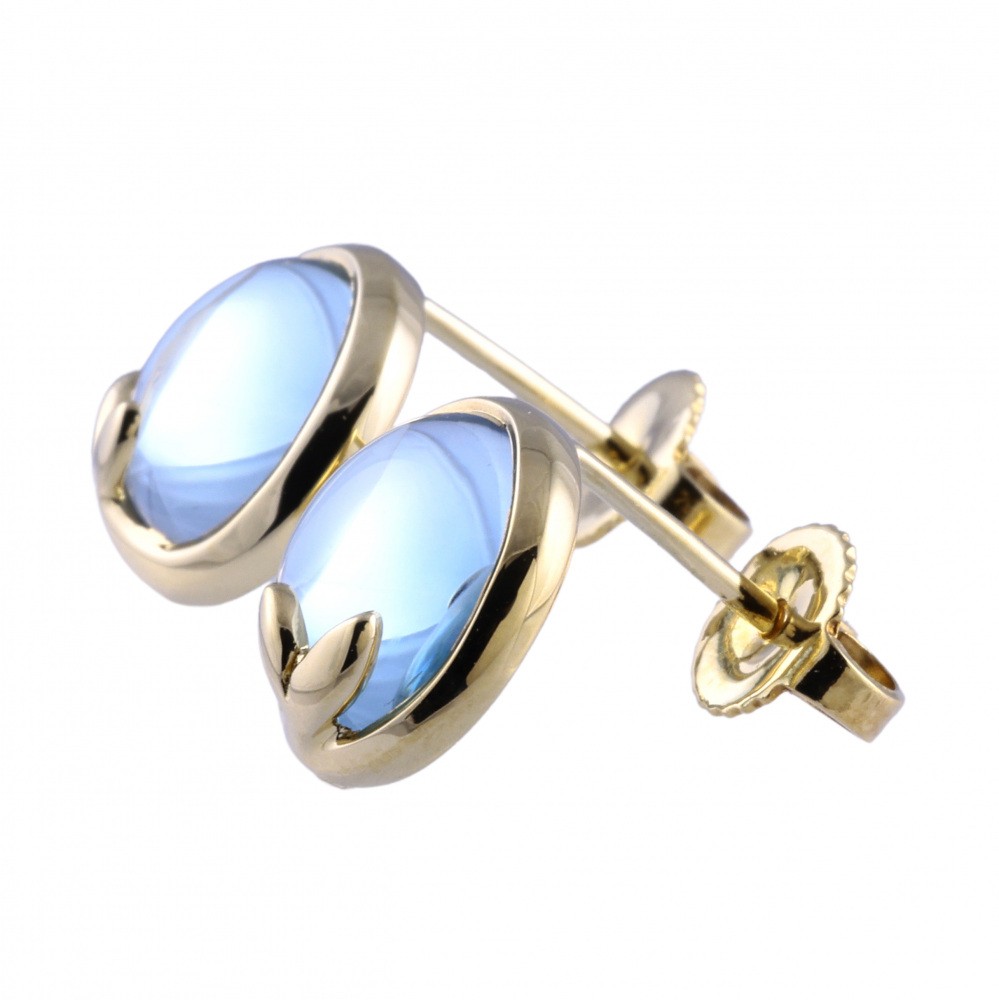 Tiffany & Co. Paloma Picasso Olive Leaf Earrings 18K Yellow Gold Blue Topaz
