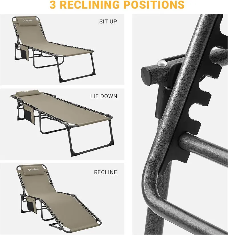 Premium Folding Chaise Lounger – Ergonomic 4-Angle Design with Integrated Pillow Pocket