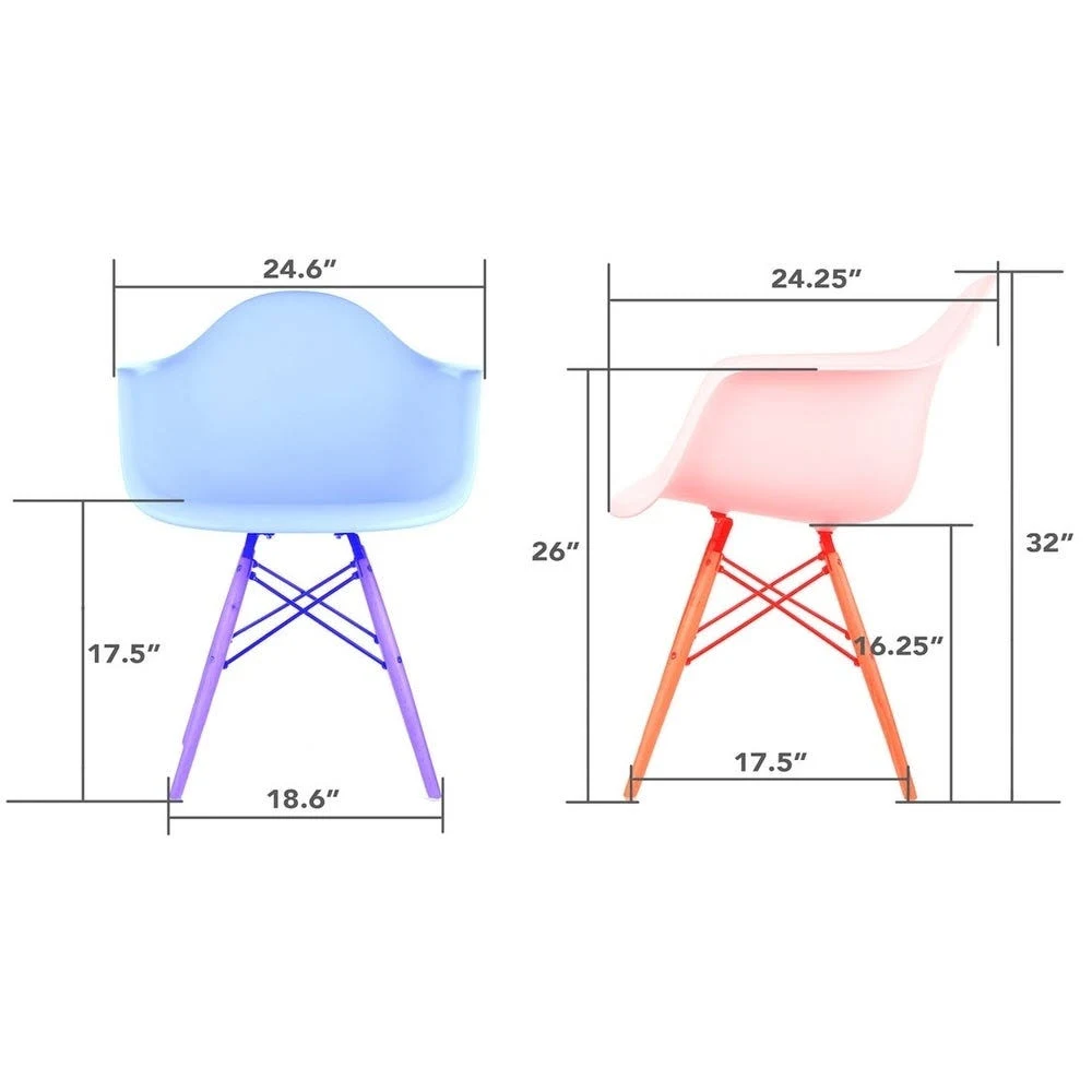 CozyBlock Scandinavian Light Yellow Molded Plastic Dining Arm Chair with Black Wood Eiffel Legs
